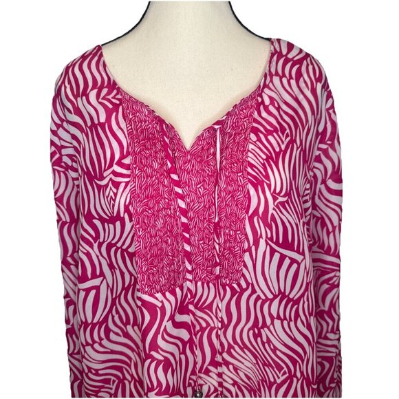 Susan Graver Pink White Polyester Semi Sheer Long Sleeve Top Blouse 2X - Picture 2 of 9